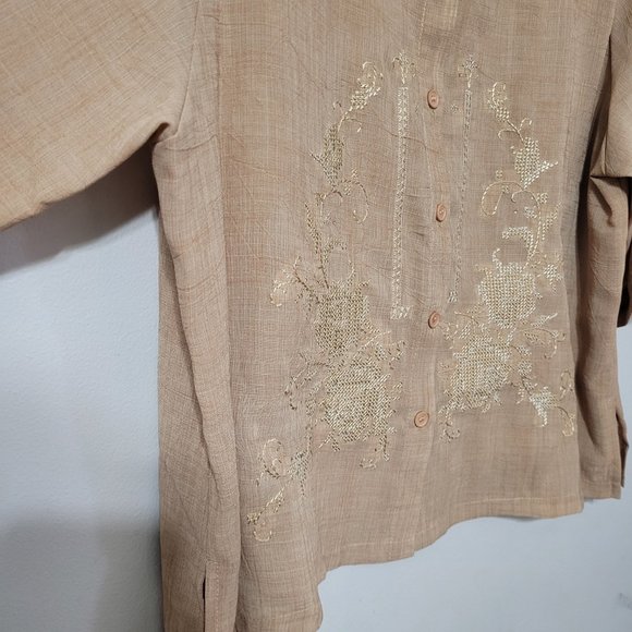 Vintage linen button down shirt and shell, tan, large - Picture 6 of 12